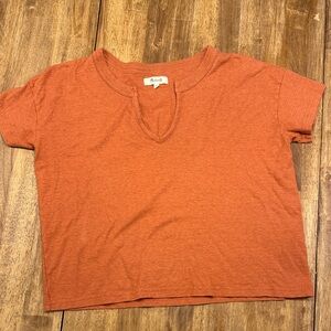 Madewell Rust Orange Short Sleeve Notch Neck Tee